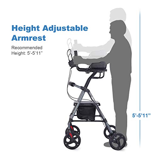 Zler Upright Walker, Up Rollator with Extra Wide Padded Seat & Backrest, Tall...