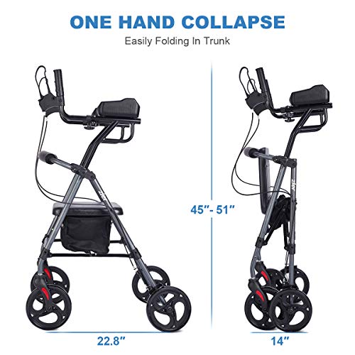Zler Upright Walker, Up Rollator with Extra Wide Padded Seat & Backrest, Tall...