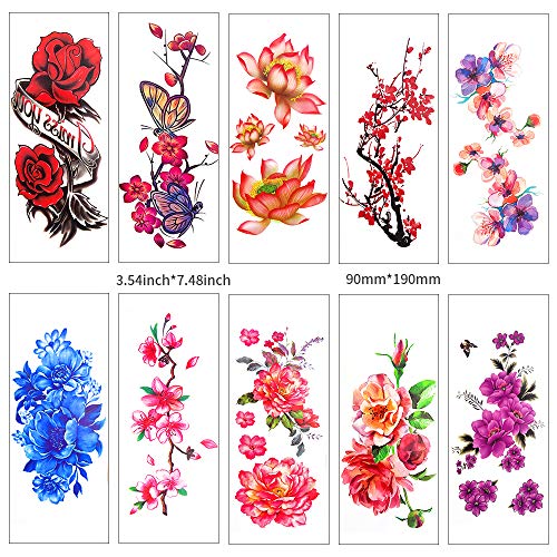 46 Sheets Flowers Temporary Tattoos Stickers Multi-Colored Mixed Style Body A...