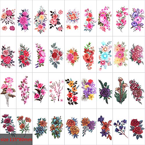 46 Sheets Flowers Temporary Tattoos Stickers Multi-Colored Mixed Style Body A...