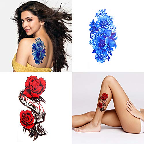 46 Sheets Flowers Temporary Tattoos Stickers Multi-Colored Mixed Style Body A...