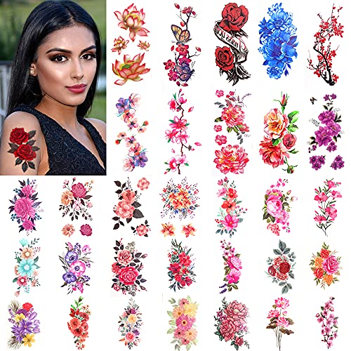 46 Sheets Flowers Temporary Tattoos Stickers Multi-Colored Mixed Style Body A...