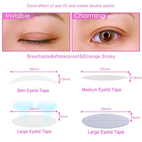 4 Pack/960Pcs Natural Invisible Single/Double Side Eyelid Tapes Stickers, Med...