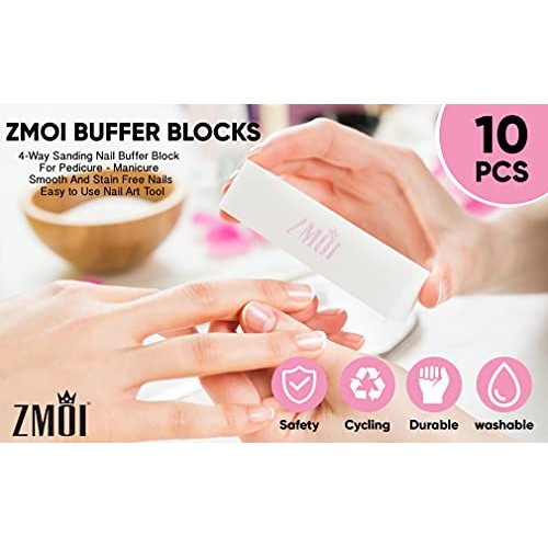 ZMOI 10 PCS Natural and Acrylic Buffer Blocks – Pedicure-Manicure Medium Grit...