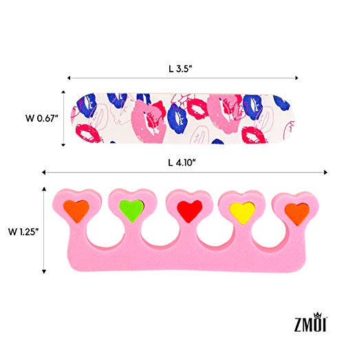ZMOI 6 Pieces Colorful Girly Mini Emery Nail Files + 6 Pairs Heart Design Toe...