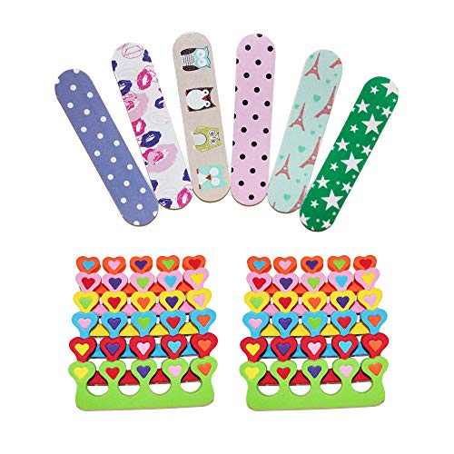 ZMOI 6 Pieces Colorful Girly Mini Emery Nail Files + 6 Pairs Heart Design Toe...