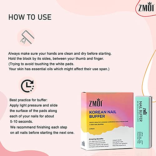 ZMOI Pro Nail Buffer – Luxurious Shine Korean 4-Way Nail Buffing Block – Natu...