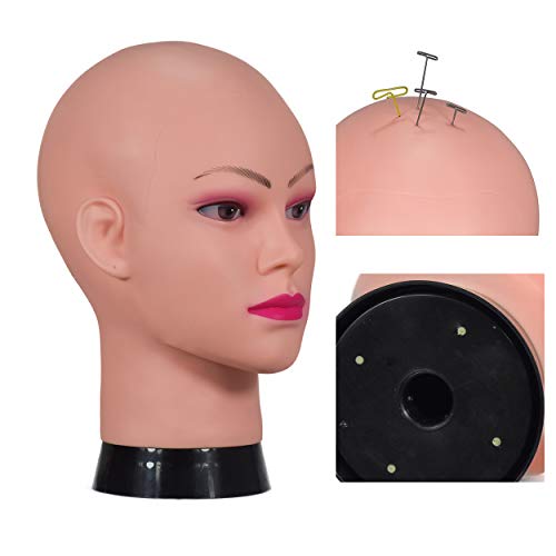 ZMS Female Bald Training Mannequin Head Beige Cosmetology Training Head Wig M...