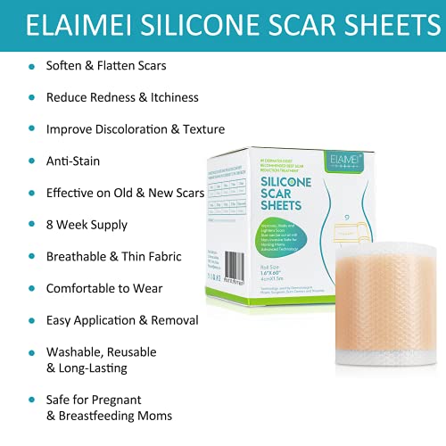 Medical Grade Silicone Scar Sheet, Silicone Scar Tape (1.6”x 60”), Scar Remov...