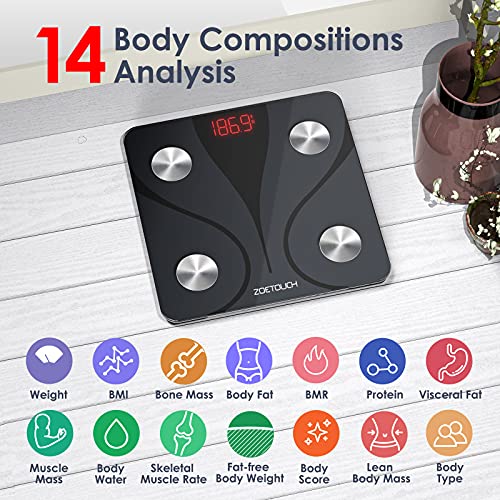 ZOETOUCH Digital Body Weight Scale, Smart Bluetooth Body Fat Scale with BMI W...