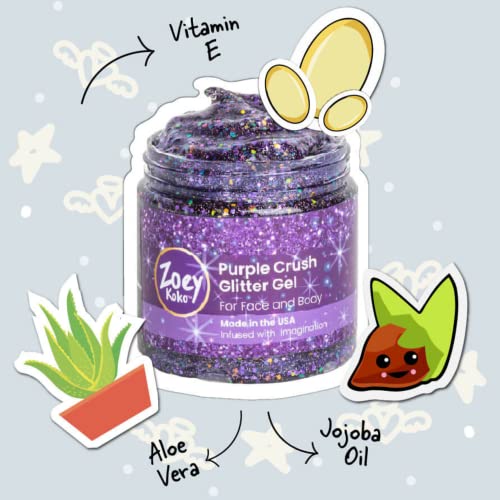 Purple Crush Cosmetic Grade Glitter Gel for Face, Hair, Body - Aloe Vera Base...