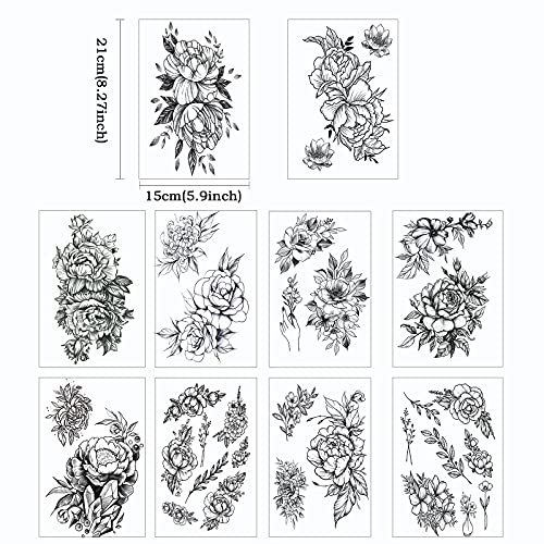 22 Sheets Large 3D Flowers Temporary Tattoos Stickers for Women, Including 10...
