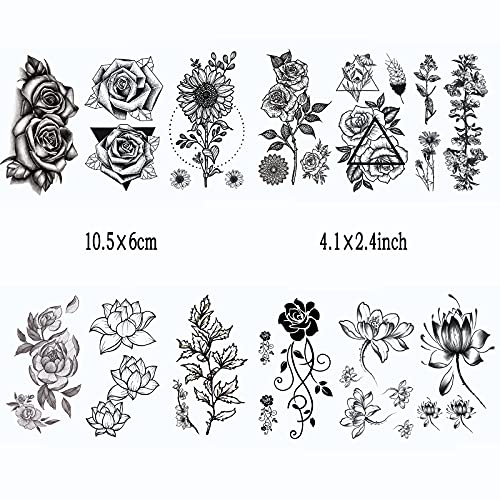 22 Sheets Large 3D Flowers Temporary Tattoos Stickers for Women, Including 10...