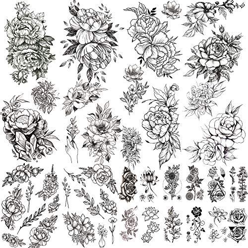 22 Sheets Large 3D Flowers Temporary Tattoos Stickers for Women, Including 10...