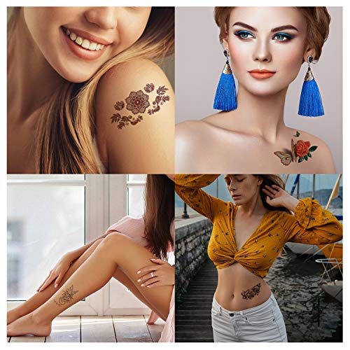 42 Sheets Flowers Temporary Tattoos Stickers, Roses, Butterflies and Multi-Co...