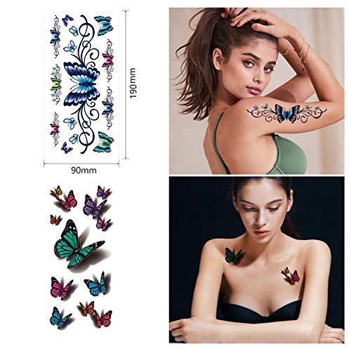 42 Sheets Flowers Temporary Tattoos Stickers, Roses, Butterflies and Multi-Co...