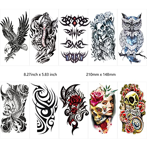 42 Sheets Temporary Tattoos Stickers (Include 10 Sheets Large Stickers), Fake...