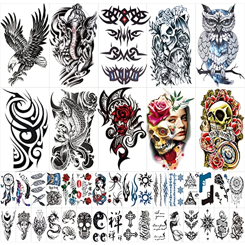42 Sheets Temporary Tattoos Stickers (Include 10 Sheets Large Stickers), Fake...
