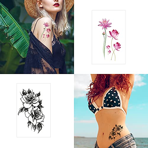 72 Sheets Temporary Tattoos for Women and Girls, Flower Tattoo Temporary, But...