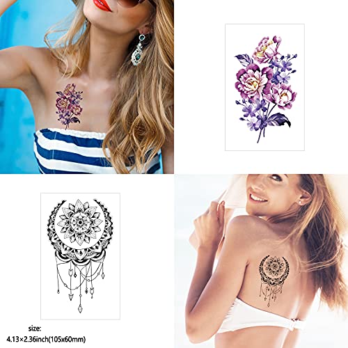 72 Sheets Temporary Tattoos for Women and Girls, Flower Tattoo Temporary, But...