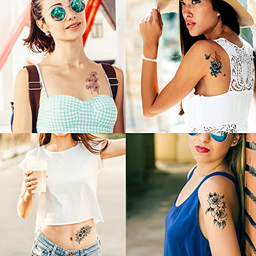 72 Sheets Temporary Tattoos for Women and Girls, Flower Tattoo Temporary, But...