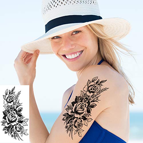 Zomme 42 Sheets 3D Flowers Temporary Tattoos for Women,Fake Tattoos Body Art ...