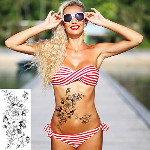 Zomme 42 Sheets 3D Flowers Temporary Tattoos for Women,Fake Tattoos Body Art ...