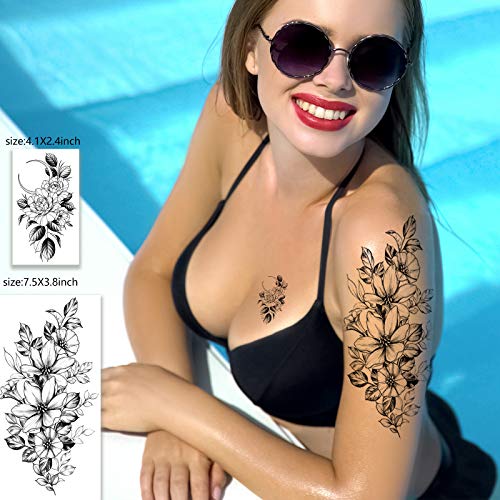 Zomme 42 Sheets 3D Flowers Temporary Tattoos for Women,Fake Tattoos Body Art ...