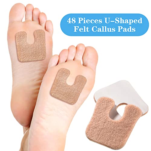 48 Pieces U-Shaped Felt Callus Pads Metatarsal Foot Pads for Pain Relief Prot...
