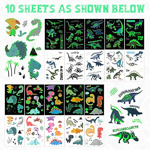 Zonon 90 Pieces Glow Dinosaur Temporary Tattoos Luminous Dinosaur Temporary T...