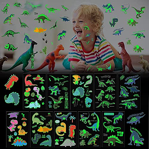 Zonon 90 Pieces Glow Dinosaur Temporary Tattoos Luminous Dinosaur Temporary T...