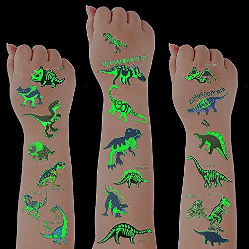 Zonon 90 Pieces Glow Dinosaur Temporary Tattoos Luminous Dinosaur Temporary T...