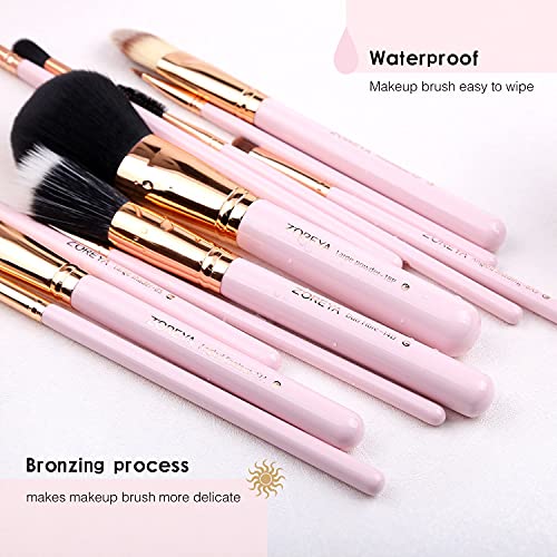 Zoreya Makeup Brush Set 12pcs Pink Synthetic Makeup Brushes Travel Set With H...