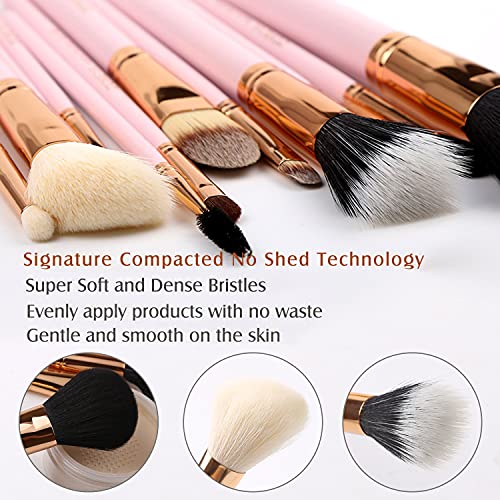 Zoreya Makeup Brush Set 12pcs Pink Synthetic Makeup Brushes Travel Set With H...