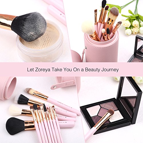 Zoreya Makeup Brush Set 12pcs Pink Synthetic Makeup Brushes Travel Set With H...