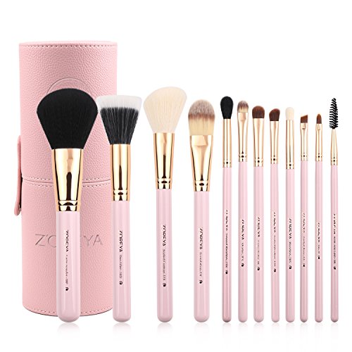 Zoreya Makeup Brush Set 12pcs Pink Synthetic Makeup Brushes Travel Set With H...
