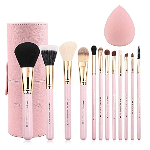 Zoreya Makeup Brush Set 12pcs Pink Synthetic Makeup Brushes Travel Set With H...