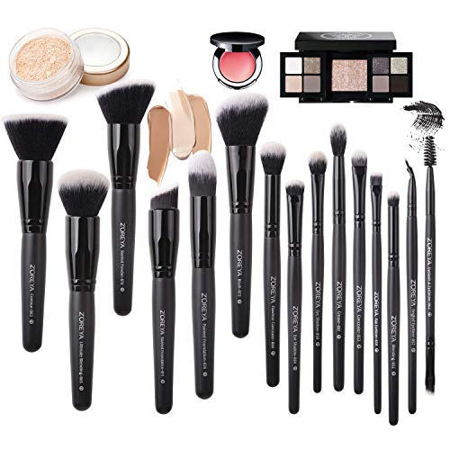 Zoreya Makeup Brushes 15Pcs Makeup Brush Set Premium Synthetic Kabuki Brush C...