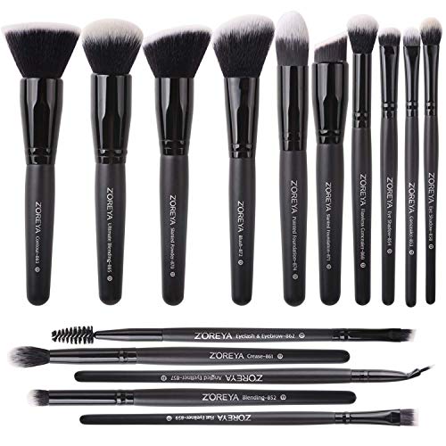 Zoreya Makeup Brushes 15Pcs Makeup Brush Set Premium Synthetic Kabuki Brush C...