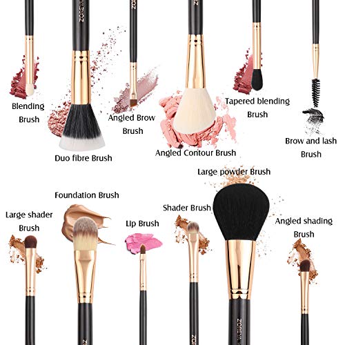 Zoreya Premium Travel makeup brush set 12 pieces essential Cosmetic tools Syn...