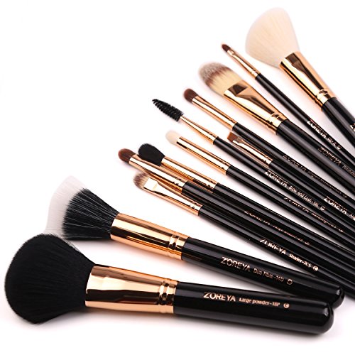 Zoreya Premium Travel makeup brush set 12 pieces essential Cosmetic tools Syn...