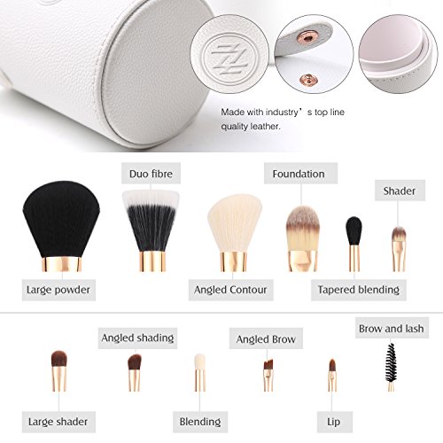 Zoreya Travel Makeup Brush Set White 12pcs Makeup Brushes Premium Synthetic H...