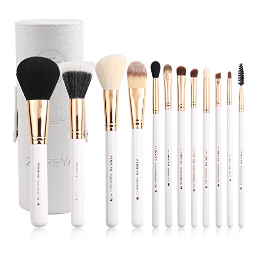 Zoreya Travel Makeup Brush Set White 12pcs Makeup Brushes Premium Synthetic H...