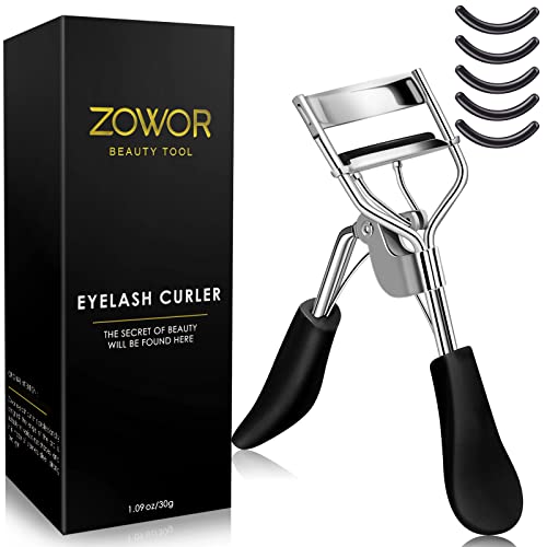 Zowor Eyelash Curlers with 5PCS Silicone Refill Pad Fit All Eye Shape Curved ...
