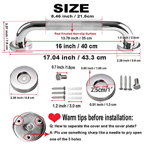 2 Pack 16 Inch Anti Slip Shower Grab Bar Handle, ZUEXT Chrome Stainless Steel...