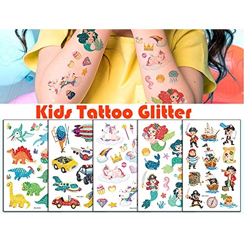 Temporary Tattoos for Kids | 120 Glitter + 20 Luminous Kids Tattoos | Birthda...