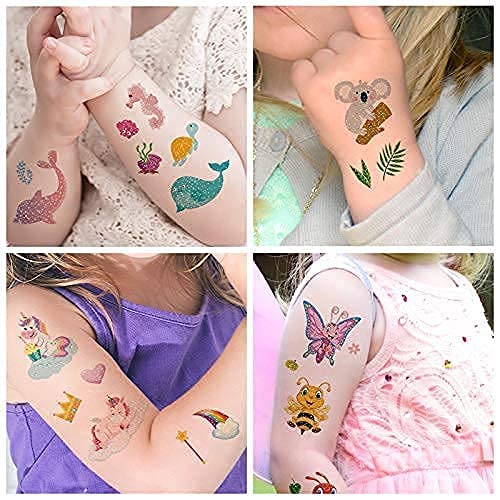 Temporary Tattoos for Kids | 120 Glitter + 20 Luminous Kids Tattoos | Birthda...