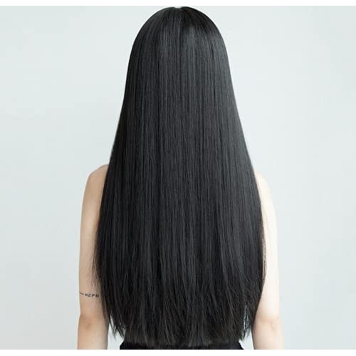 Long Black Wig with Bangs Wigs for Women Black Heat Resistant Fiber Hair ，Na...