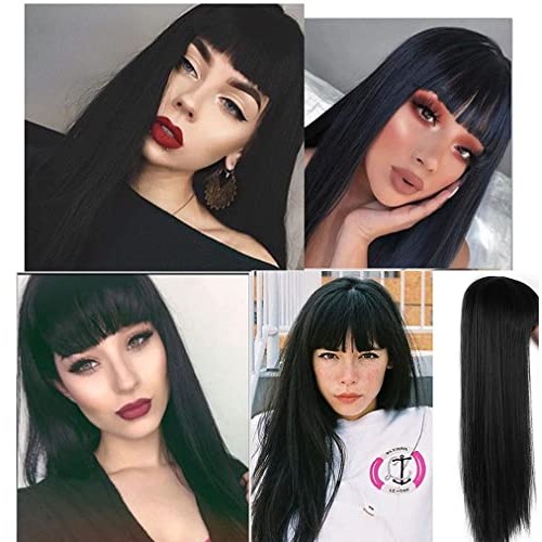 Long Black Wig with Bangs Wigs for Women Black Heat Resistant Fiber Hair ，Na...