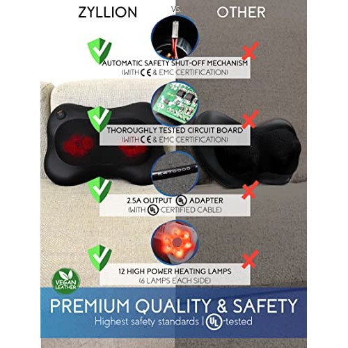 Zyllion Shiatsu Back and Neck Massager - Kneading Massage Pillow with Heat fo...